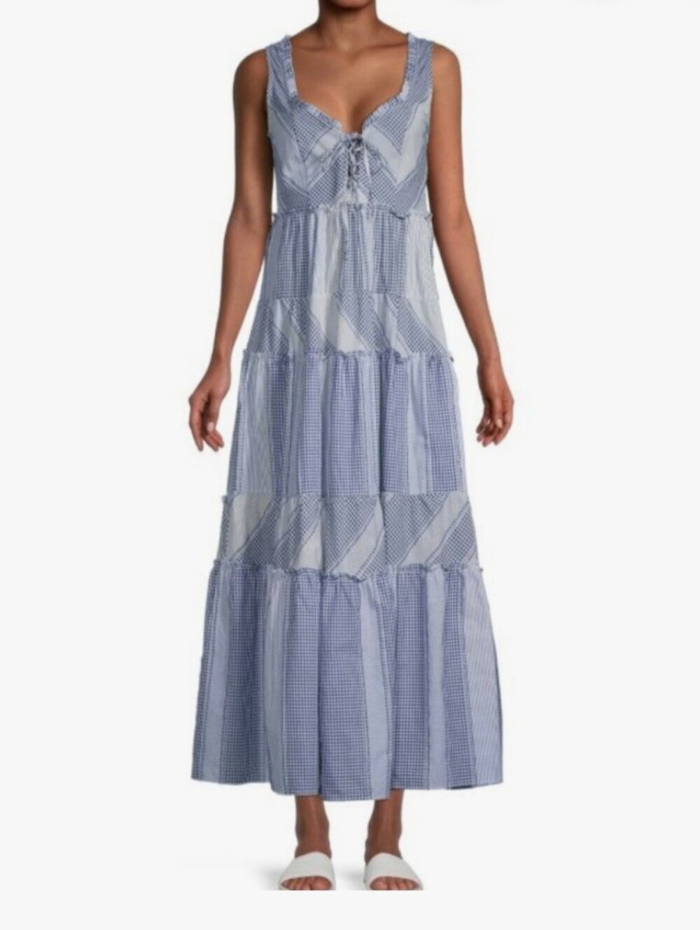 Betsey Johnson Blue and White Gingham Maxi Dress